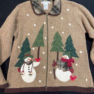 Vintage Snowman Sweater Zipper Cardigan size M